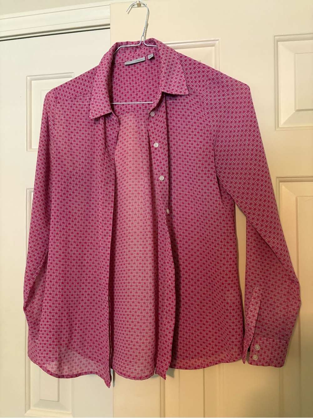 Halogen Pink Geometric Print Long-Sleeve Blouse